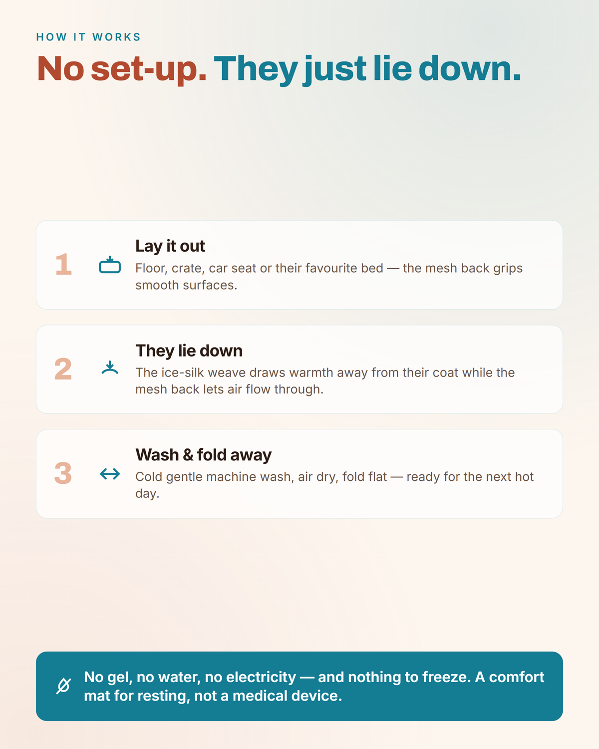 How the ChillMat works — lay it out, they lie down, wash and fold away
