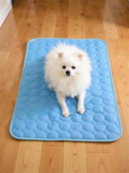 A labrador on the ChillMat with the whole mat visible for scale